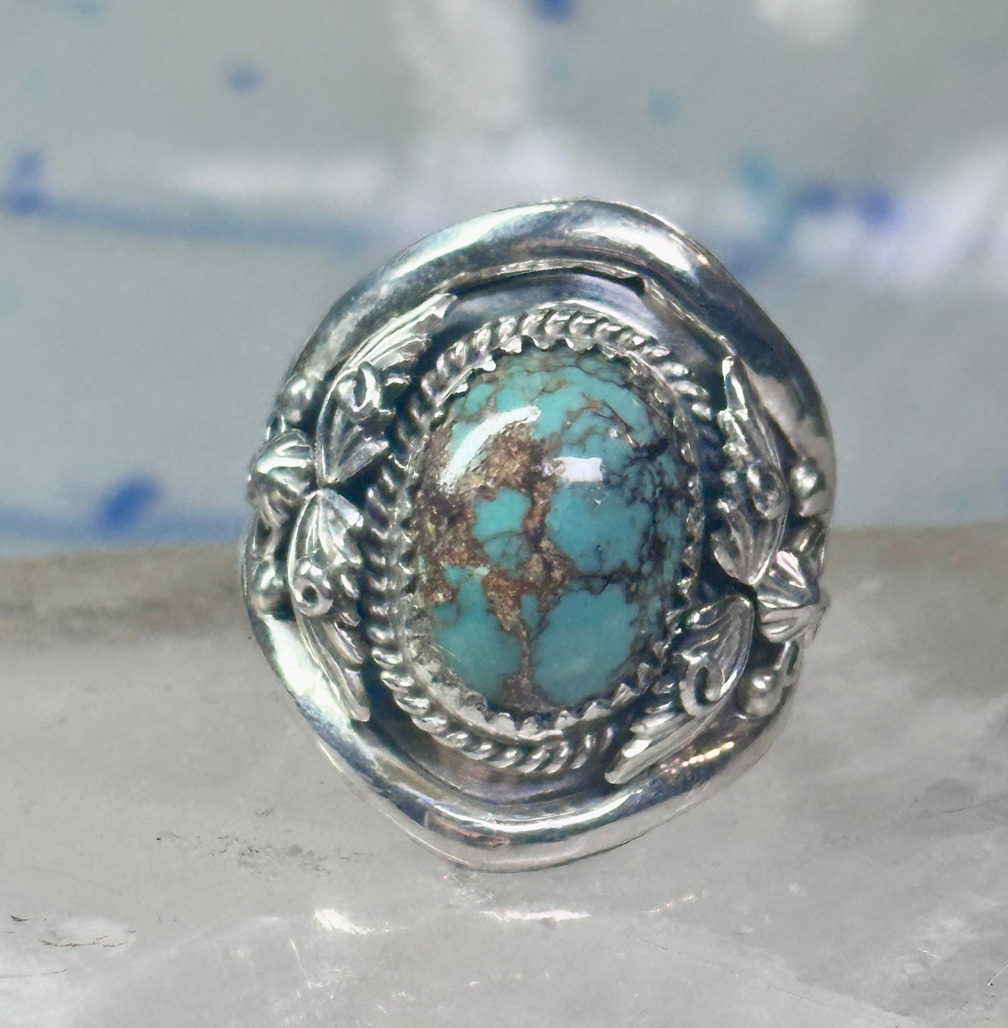 Turquoise ring Navajo band size 10 sterling silver women men