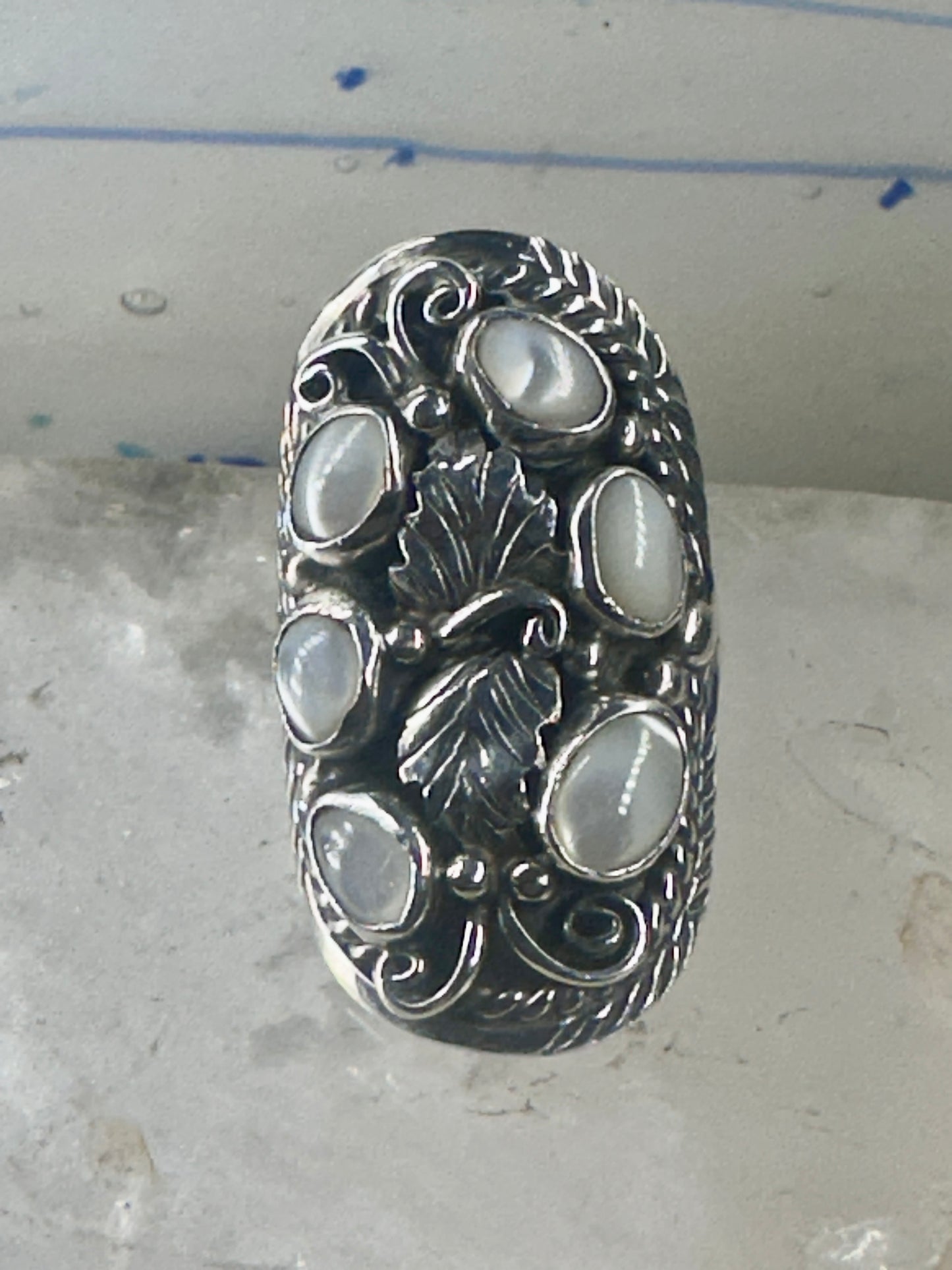 Navajo ring Saddle Mother or Pearl MOP knuckle band size 8 sterling silver women