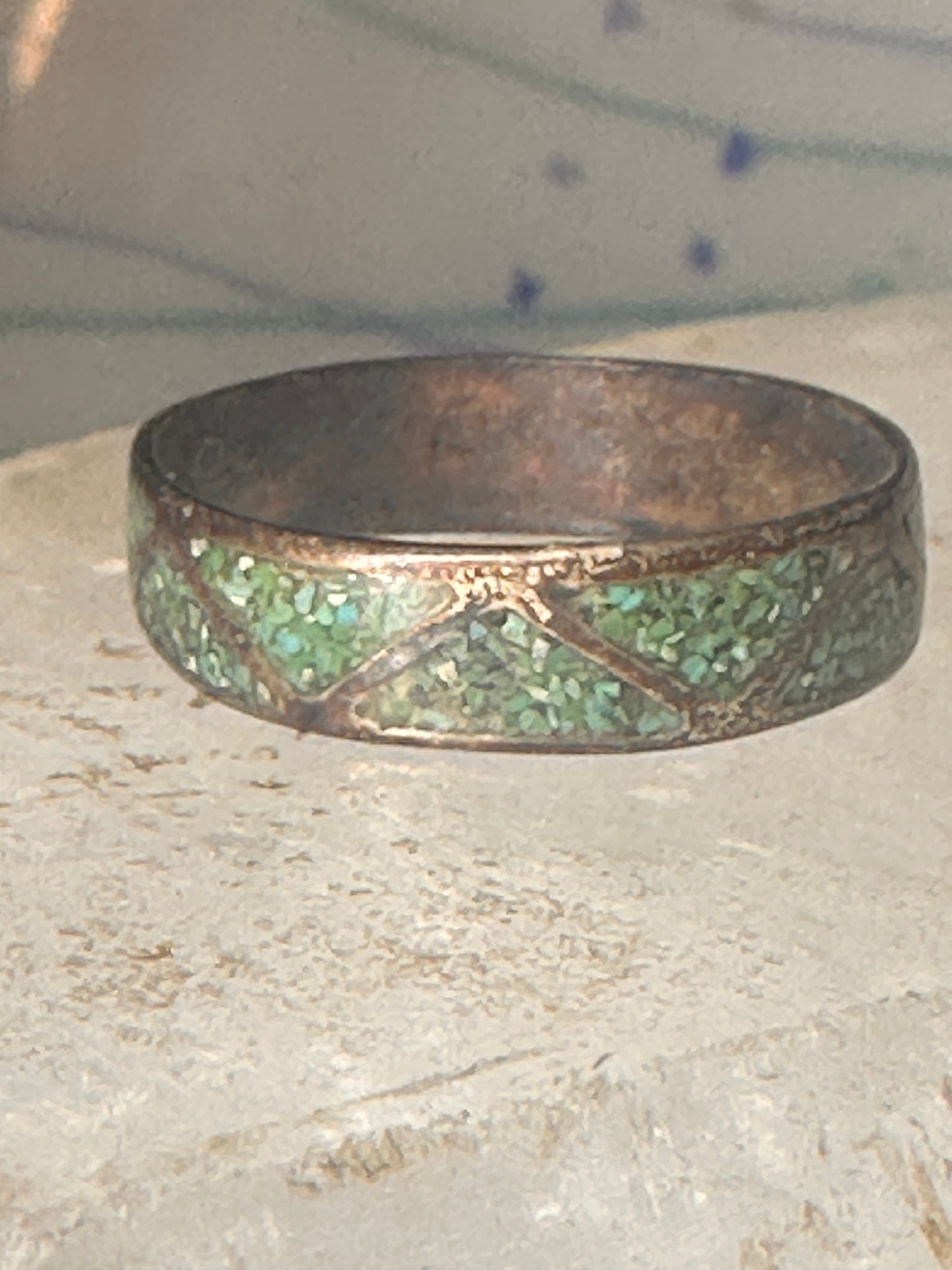 Vintage Zuni wedding band turquoise chips size 10.75 band sterling silver women men