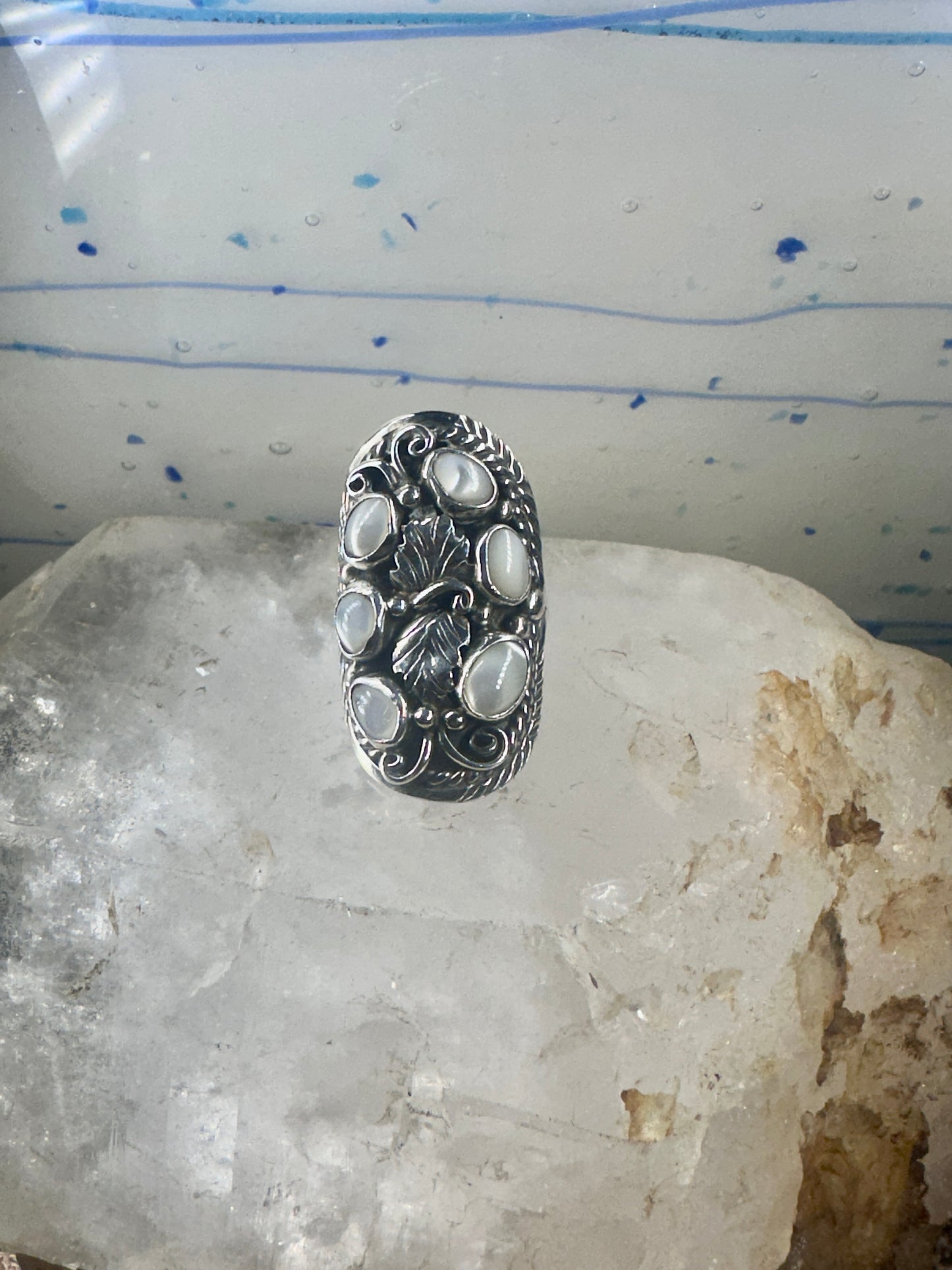 Navajo ring Saddle Mother or Pearl MOP knuckle band size 8 sterling silver women