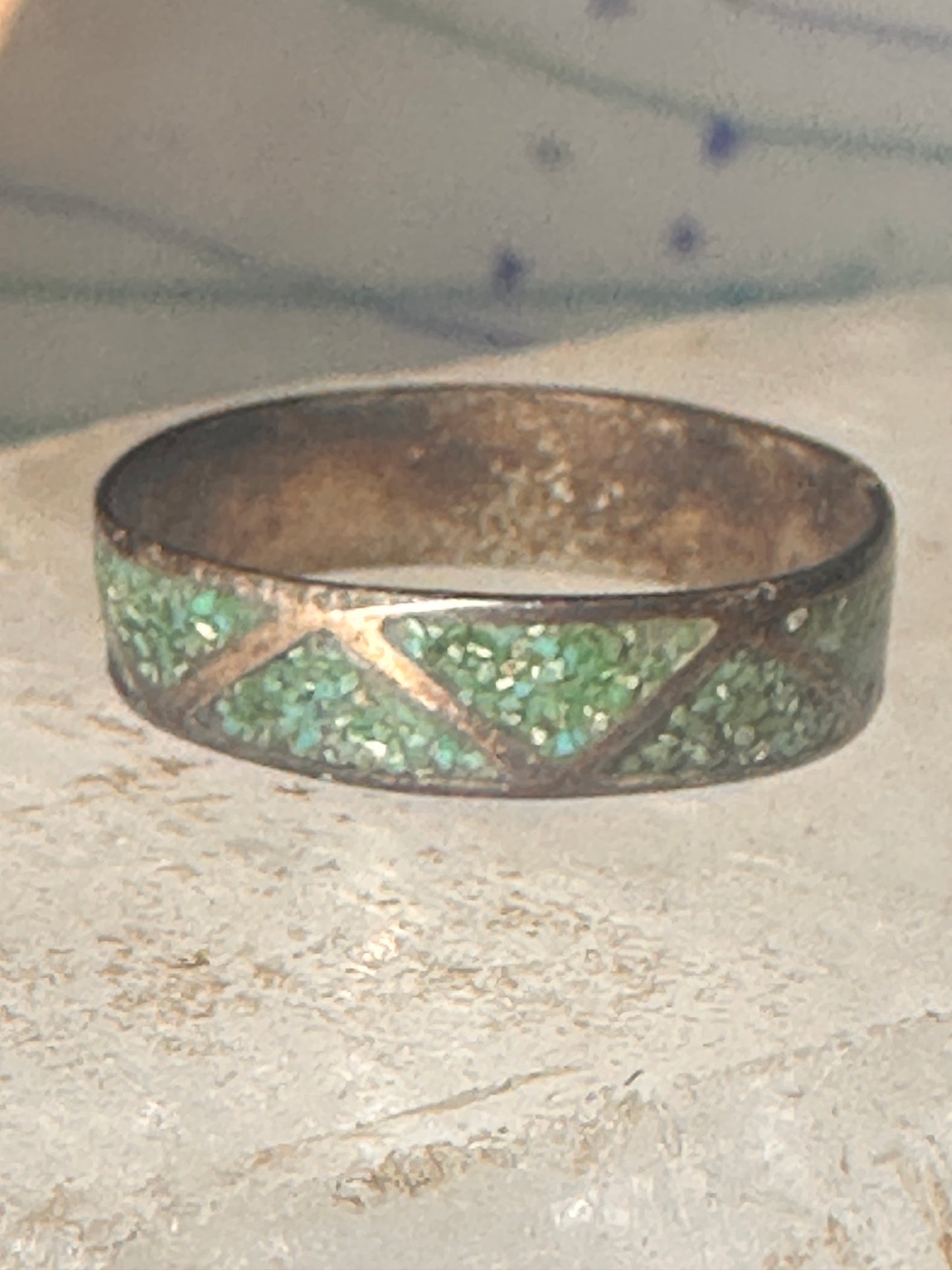 Vintage Zuni wedding band turquoise chips size 10.75 band sterling silver women men