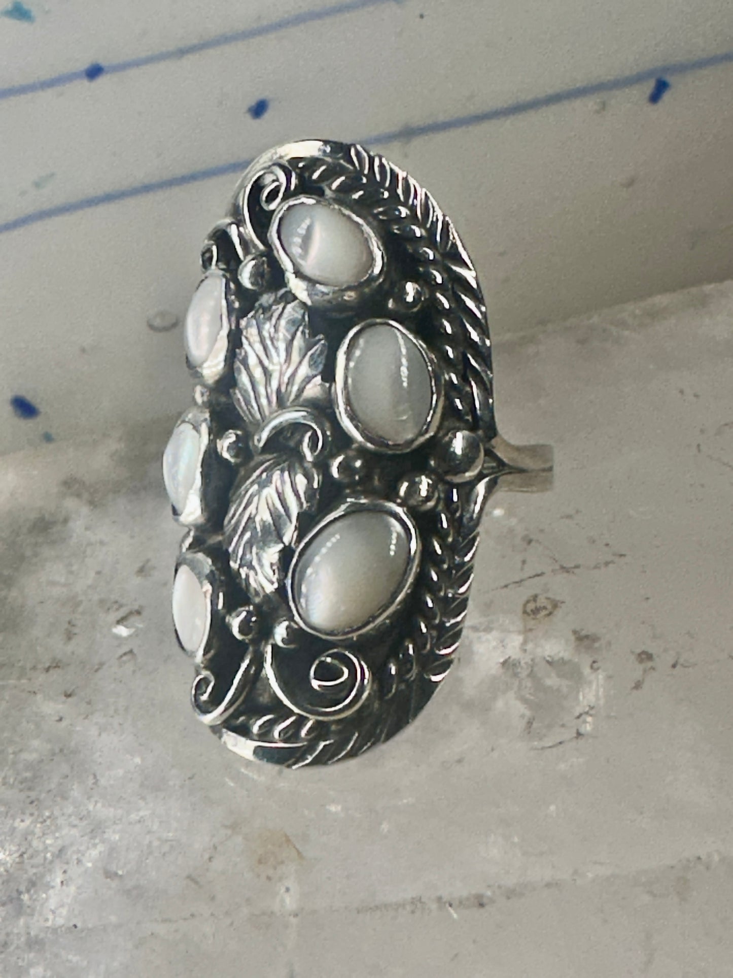 Navajo ring Saddle Mother or Pearl MOP knuckle band size 8 sterling silver women