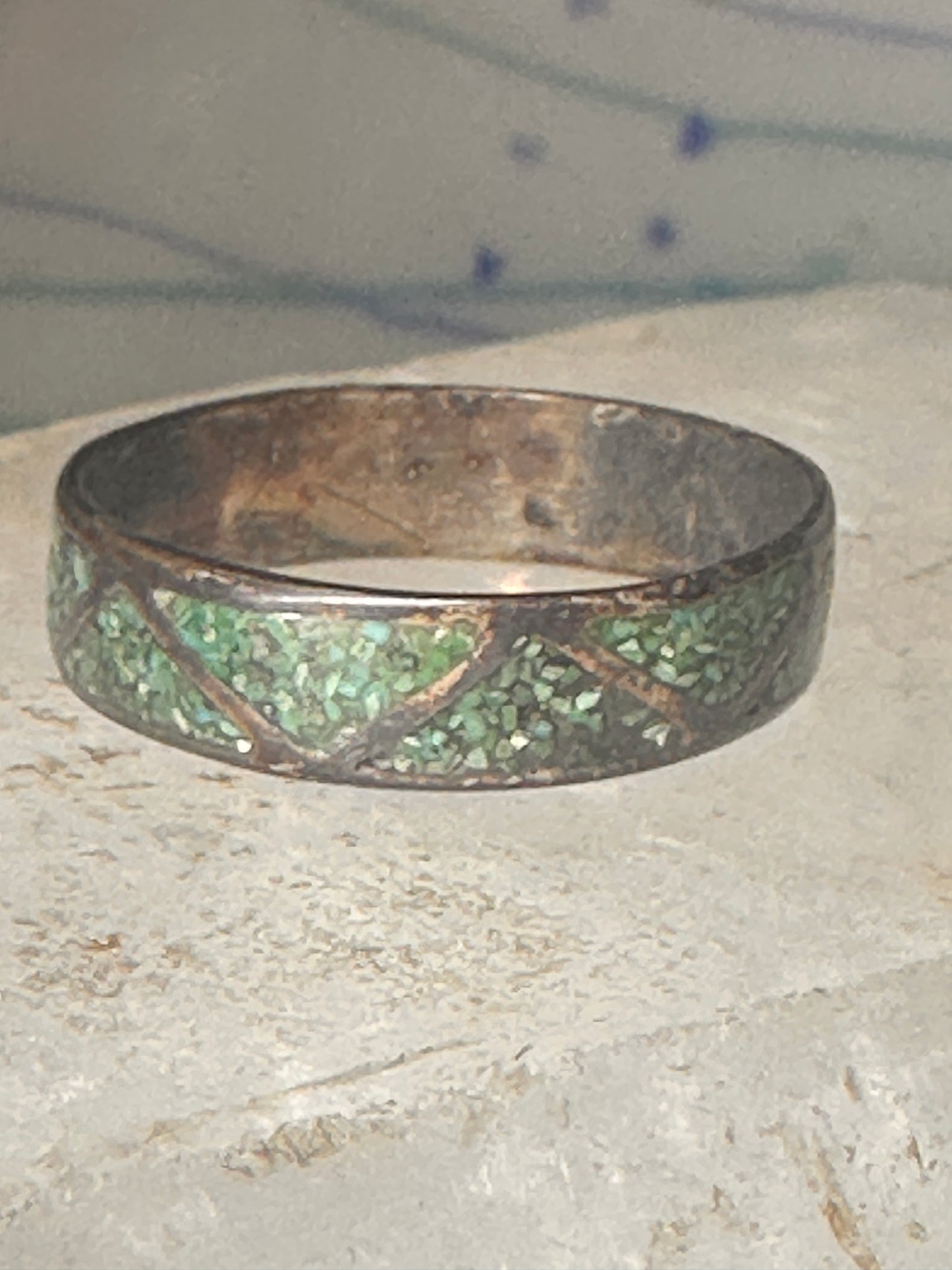 Vintage Zuni wedding band turquoise chips size 10.75 band sterling silver women men