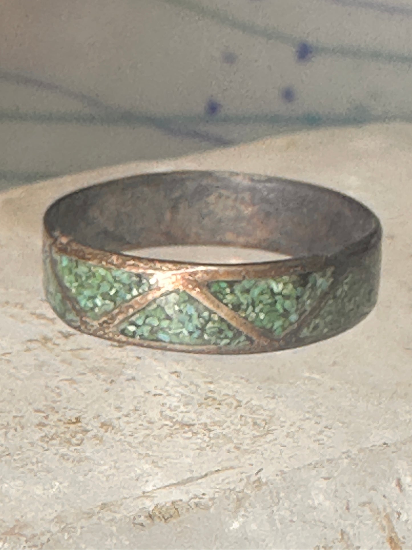 Vintage Zuni wedding band turquoise chips size 10.75 band sterling silver women men