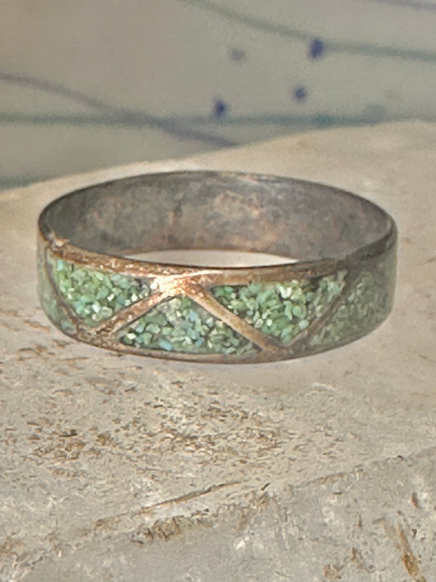 Vintage Zuni wedding band turquoise chips size 10.75 band sterling silver women men