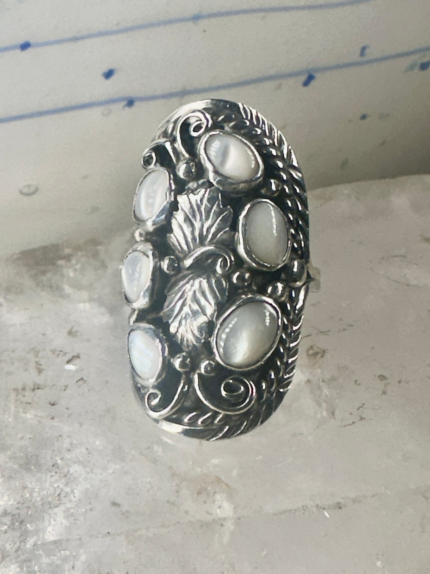 Navajo ring Saddle Mother or Pearl MOP knuckle band size 8 sterling silver women