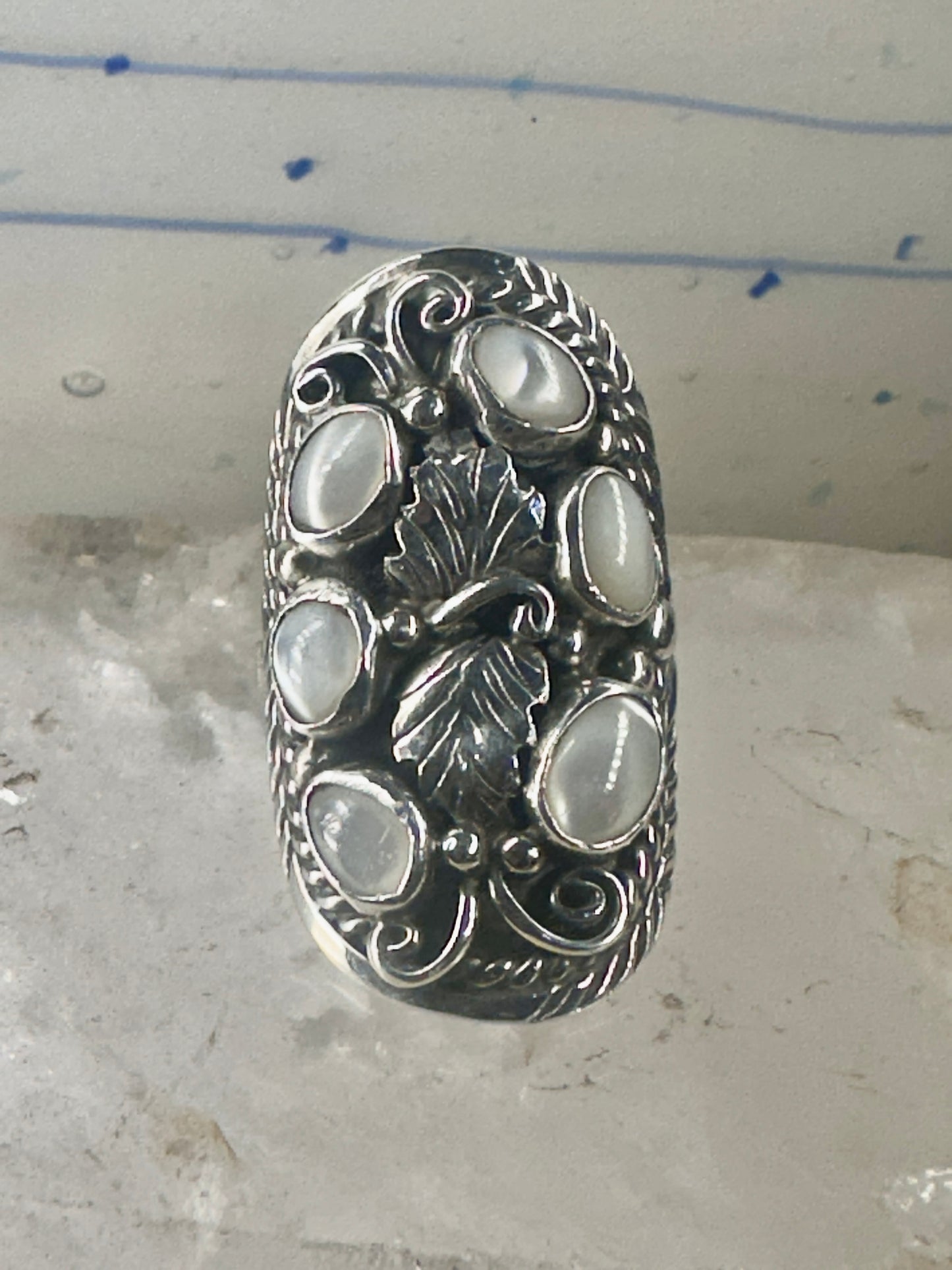 Navajo ring Saddle Mother or Pearl MOP knuckle band size 8 sterling silver women
