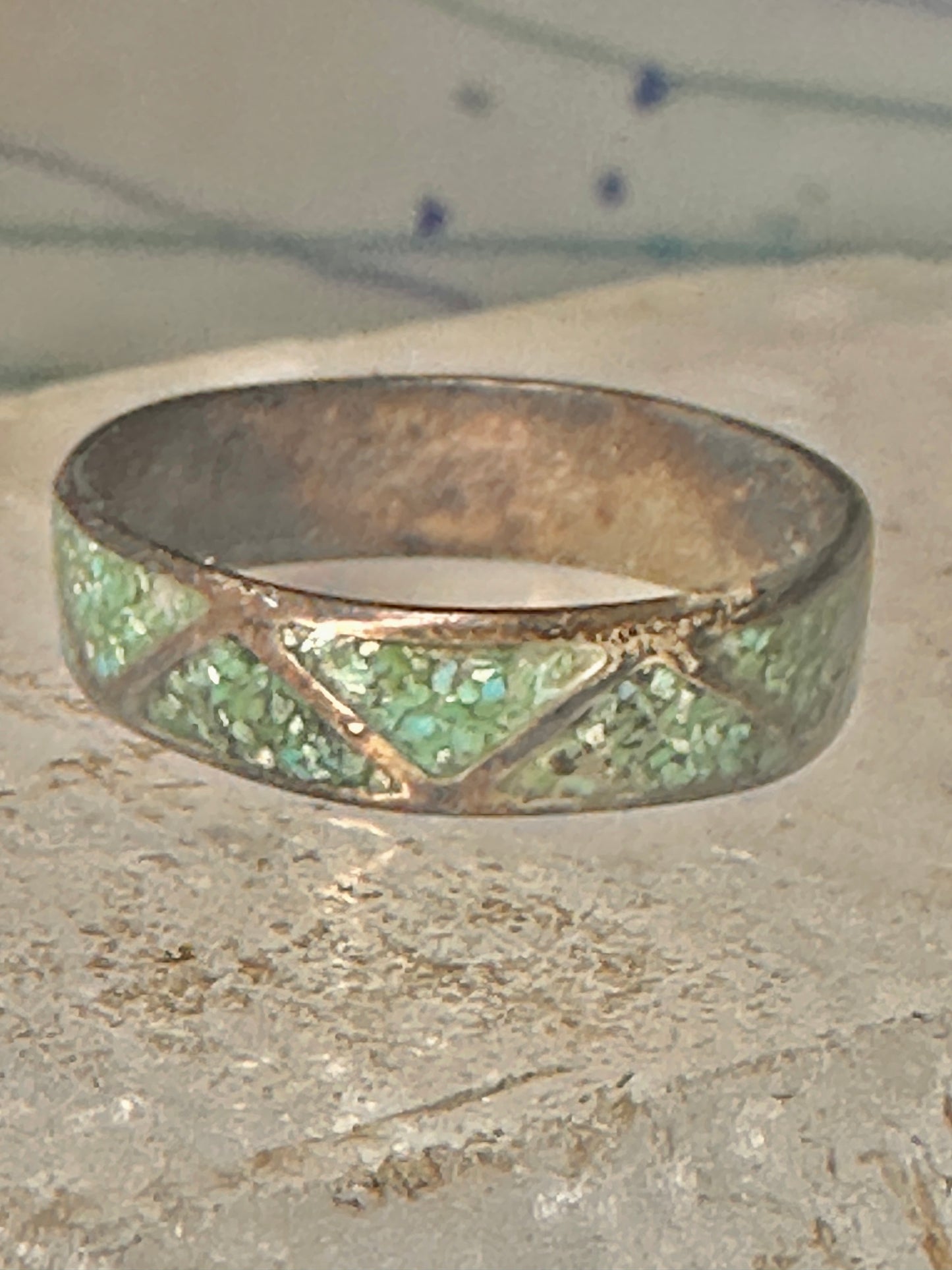 Vintage Zuni wedding band turquoise chips size 10.75 band sterling silver women men
