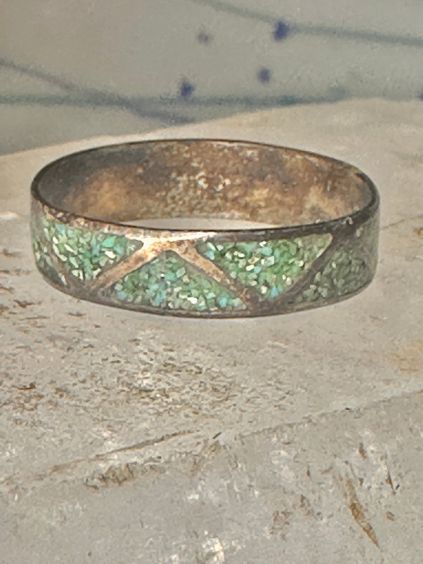 Vintage Zuni wedding band turquoise chips size 10.75 band sterling silver women men