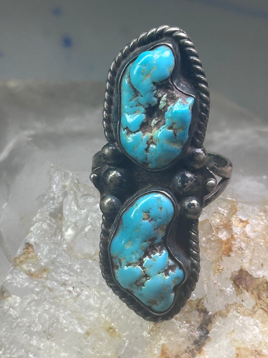 Long Turquoise ring Navajo Vintage size 11.50 sterling silver women