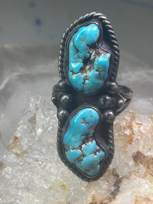 Long Turquoise ring Navajo Vintage size 11.50 sterling silver women