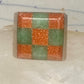 Vintage Southwestern Sterling Silver Goldstone Green Jade Checkerboard Signet Ring Size 10 925