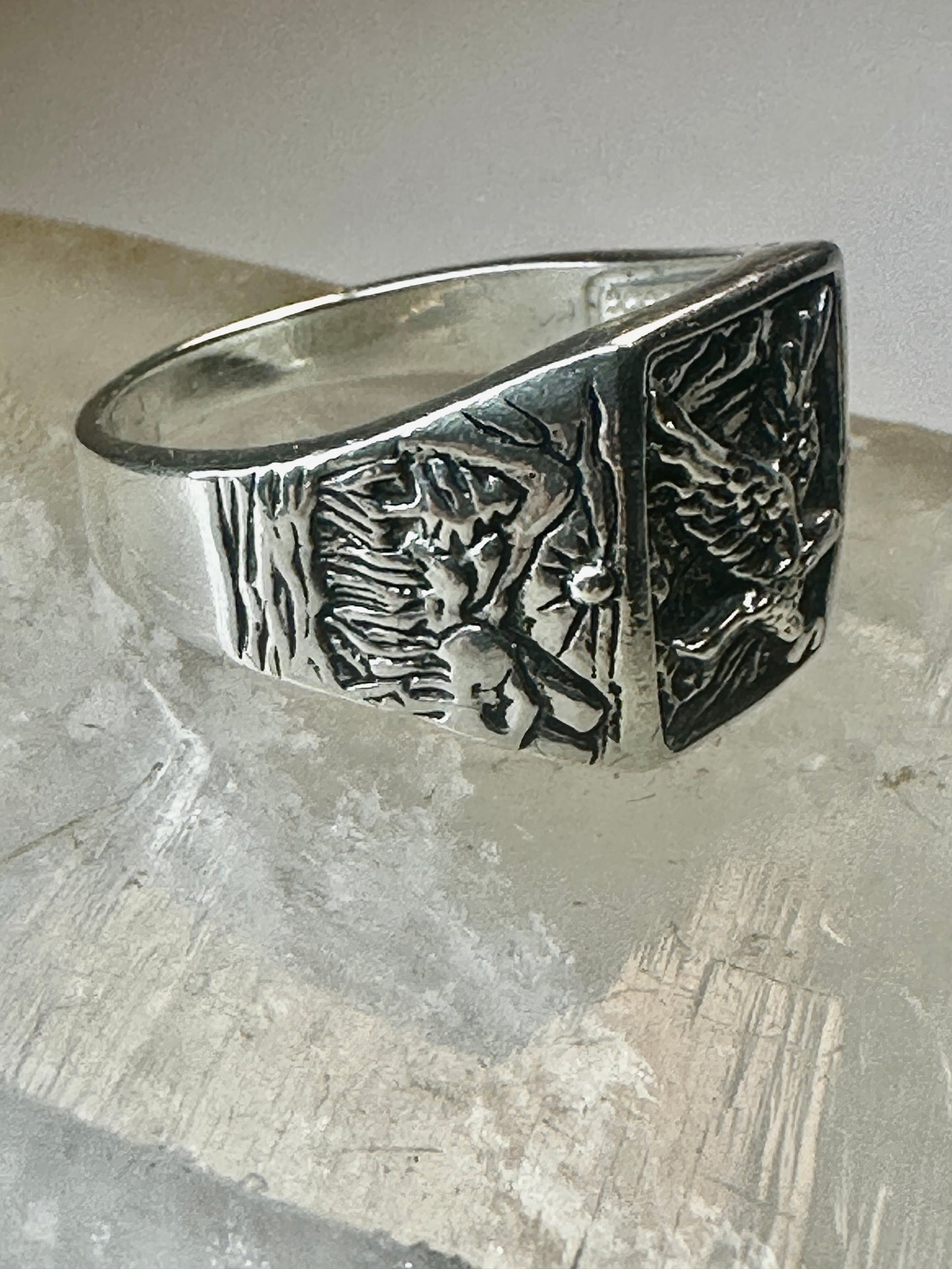 Eagle ring southwest mountains sunrise sunset band size 13 sterling silver cowgirl
