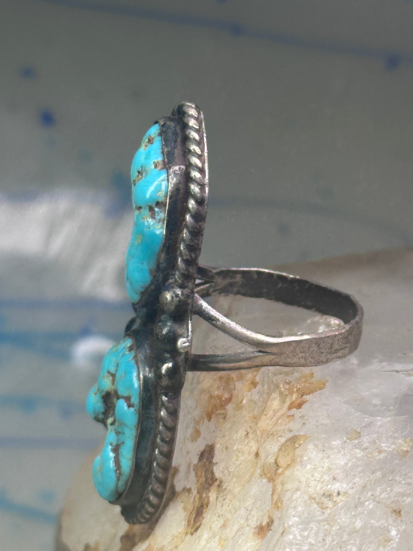 Long Turquoise ring Navajo Vintage size 11.50 sterling silver women