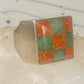Vintage Southwestern Sterling Silver Goldstone Green Jade Checkerboard Signet Ring Size 10 925