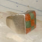 Vintage Southwestern Sterling Silver Goldstone Green Jade Checkerboard Signet Ring Size 10 925