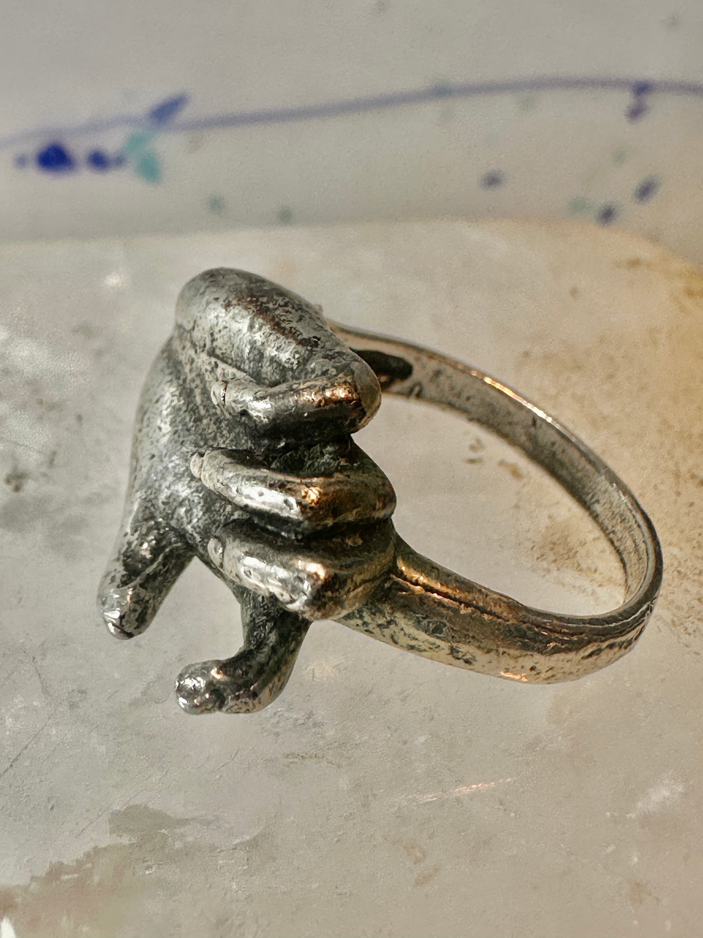 Hand ring figurative band size 5 sterling silver women vintage