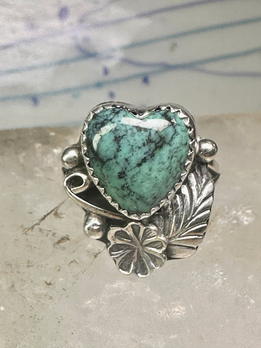 Navajo ring heart love Valentine leaves band size 7.5 sterling silver women