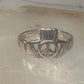 Vintage Irish Claddagh Peace Sign Crown Ring Slender Band Sterling Silver Size 5.75 925