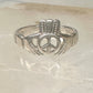 Vintage Irish Claddagh Peace Sign Crown Ring Slender Band Sterling Silver Size 5.75 925