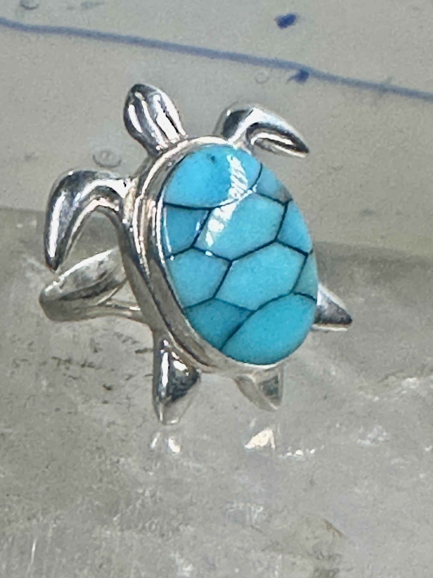 Sea Turtle ring Turquoise size 8 sterling silver women girls