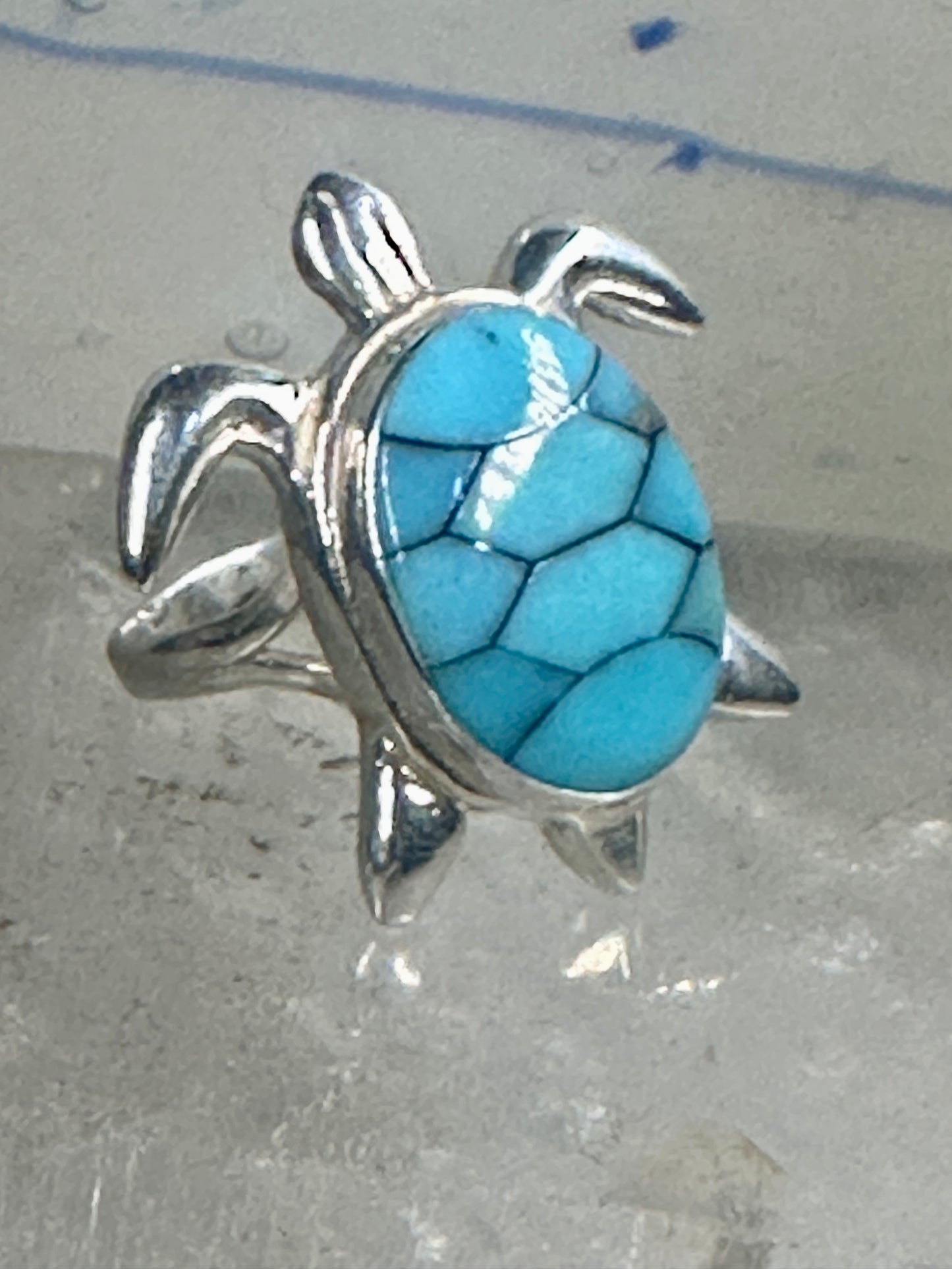 Sea Turtle ring Turquoise size 8 sterling silver women girls