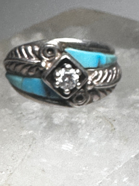 Cheryl Wadsworth ring size 8.75 turquoise leaves sterling silver CZ band women men