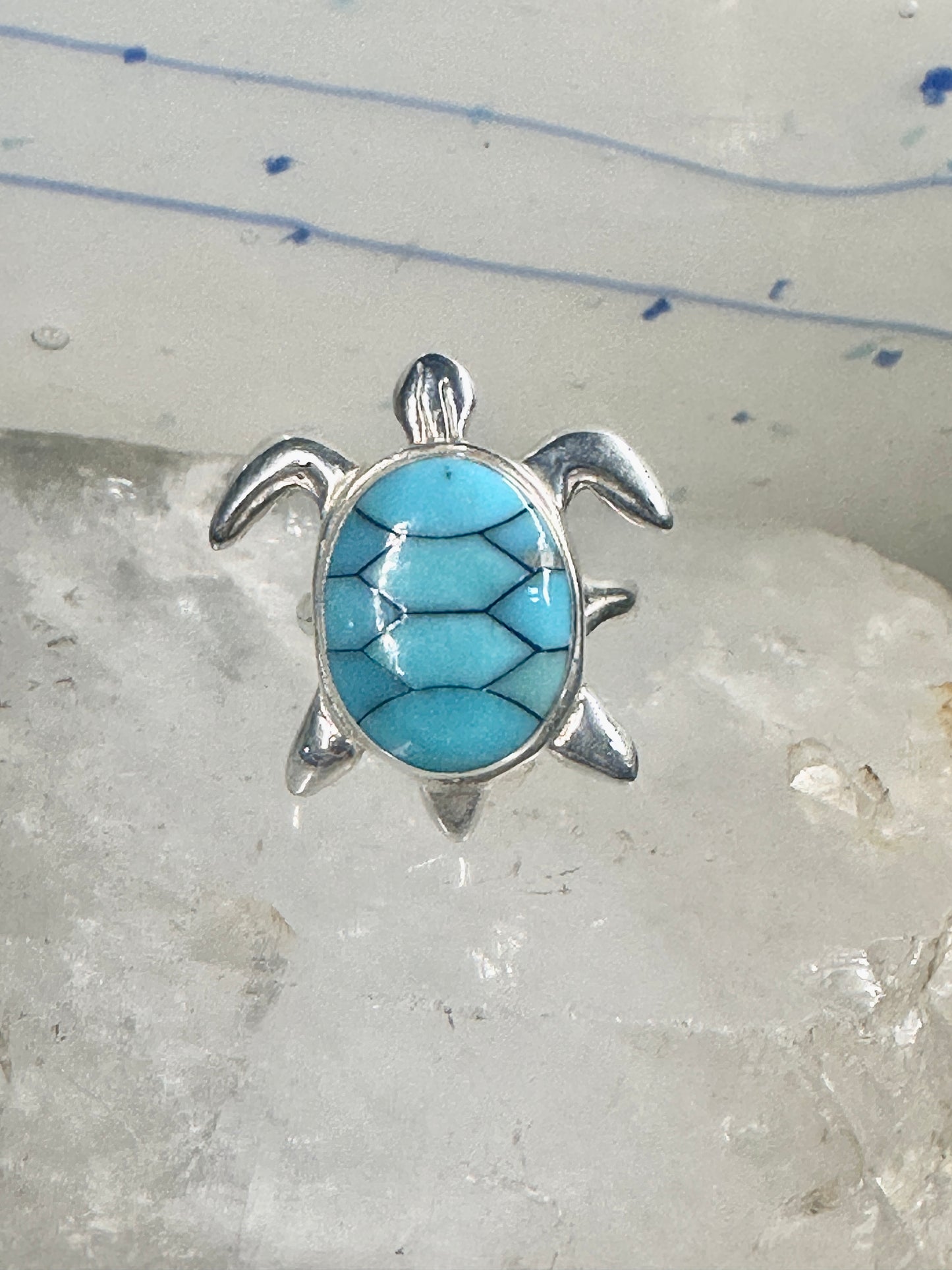 Sea Turtle ring Turquoise size 8 sterling silver women girls