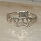 Vintage Irish Claddagh Peace Sign Crown Ring Slender Band Sterling Silver Size 5.75 925