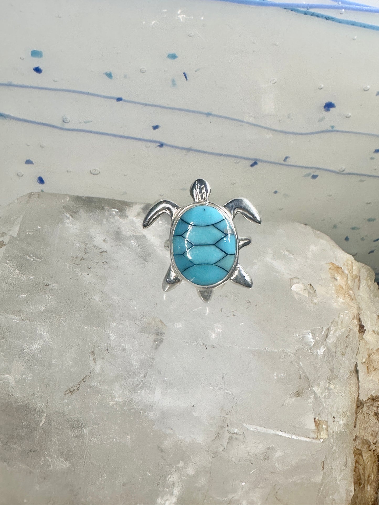 Sea Turtle ring Turquoise size 8 sterling silver women girls