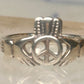 Vintage Irish Claddagh Peace Sign Crown Ring Slender Band Sterling Silver Size 5.75 925