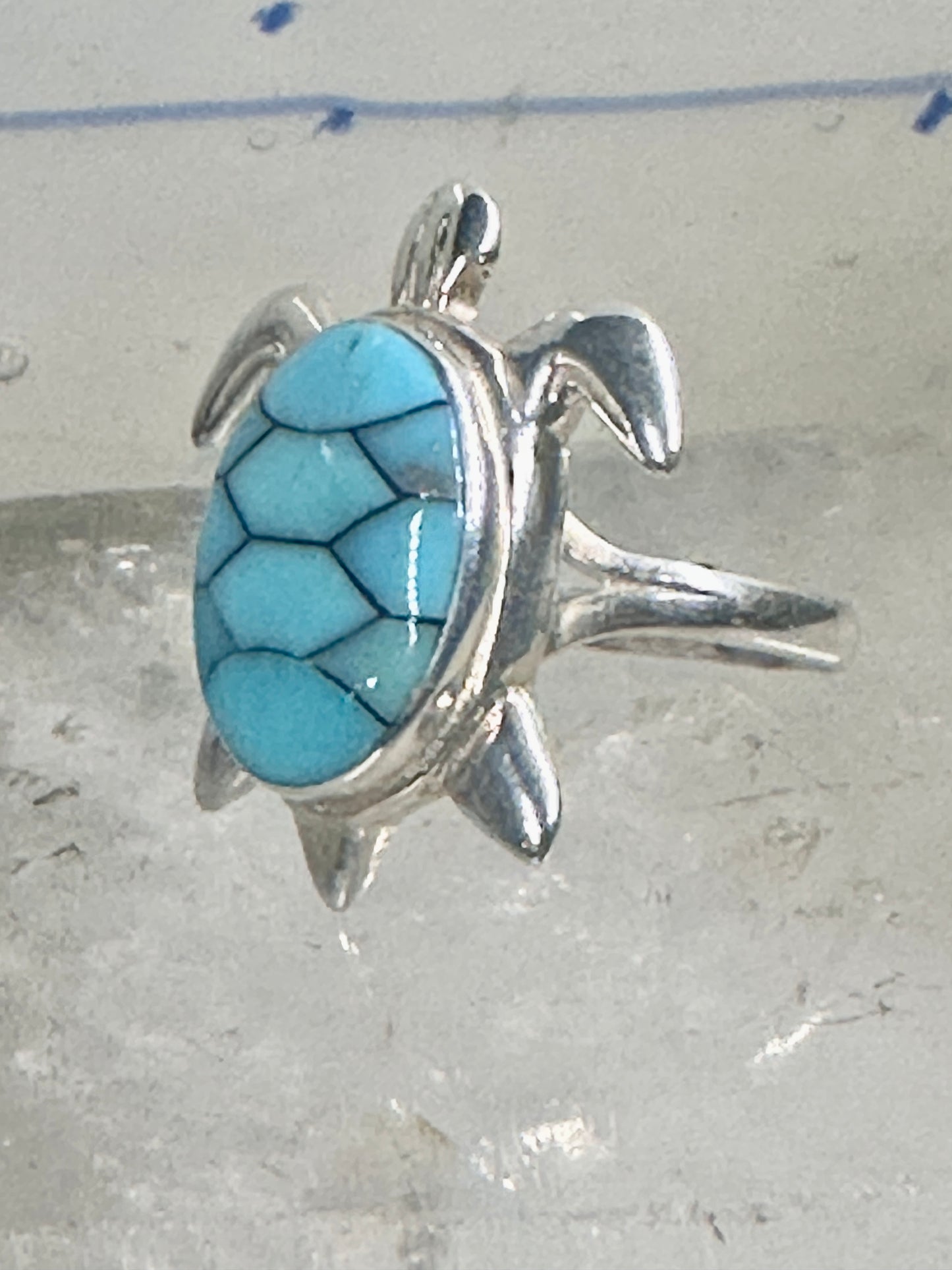 Sea Turtle ring Turquoise size 8 sterling silver women girls