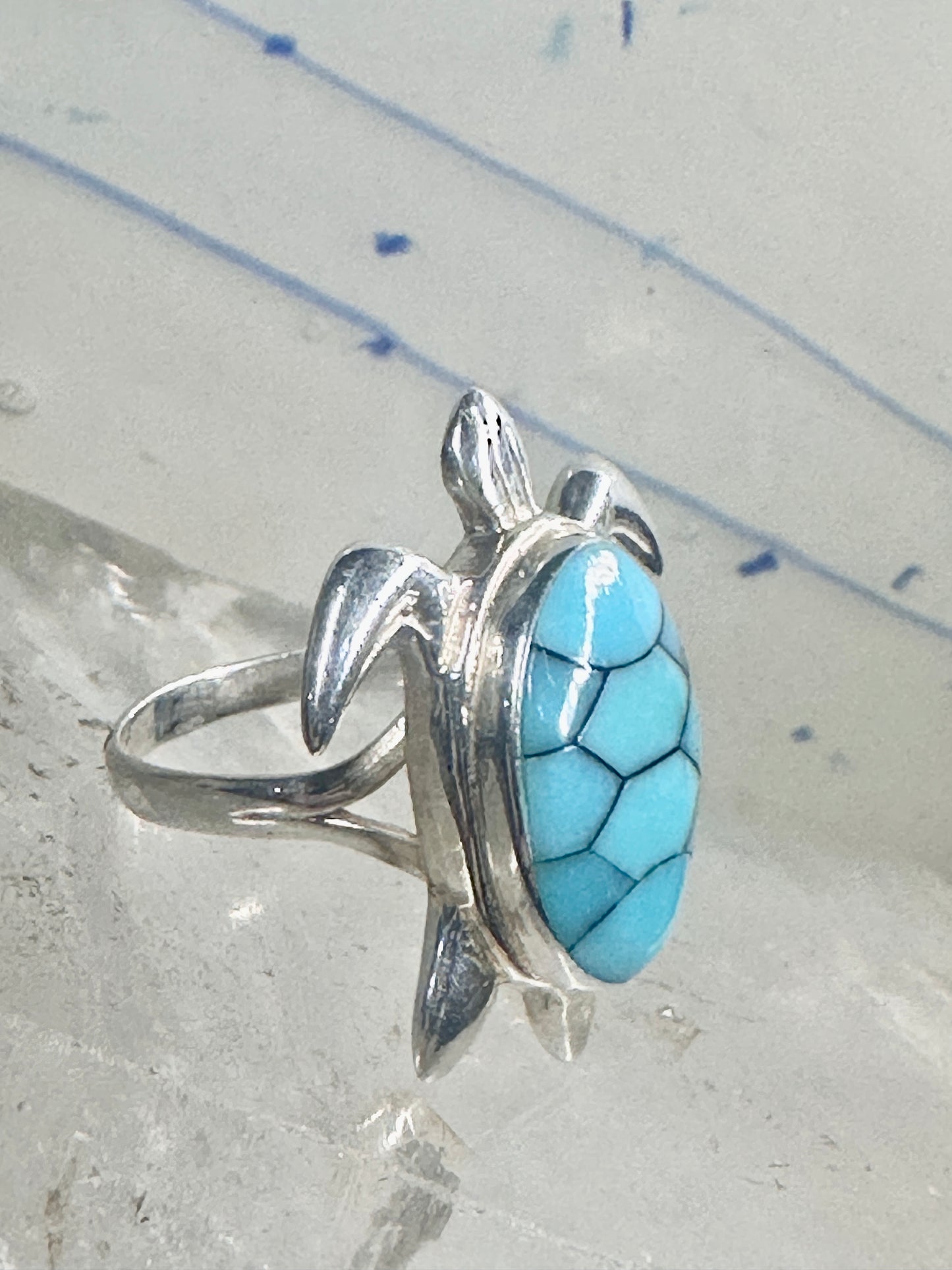 Sea Turtle ring Turquoise size 8 sterling silver women girls