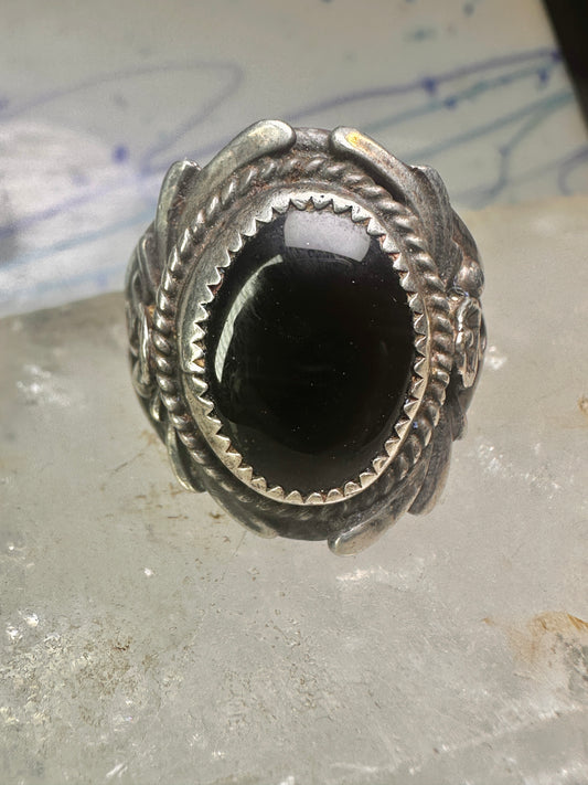 Navajo ring onyx ring leaves size 12.75 sterling silver women men