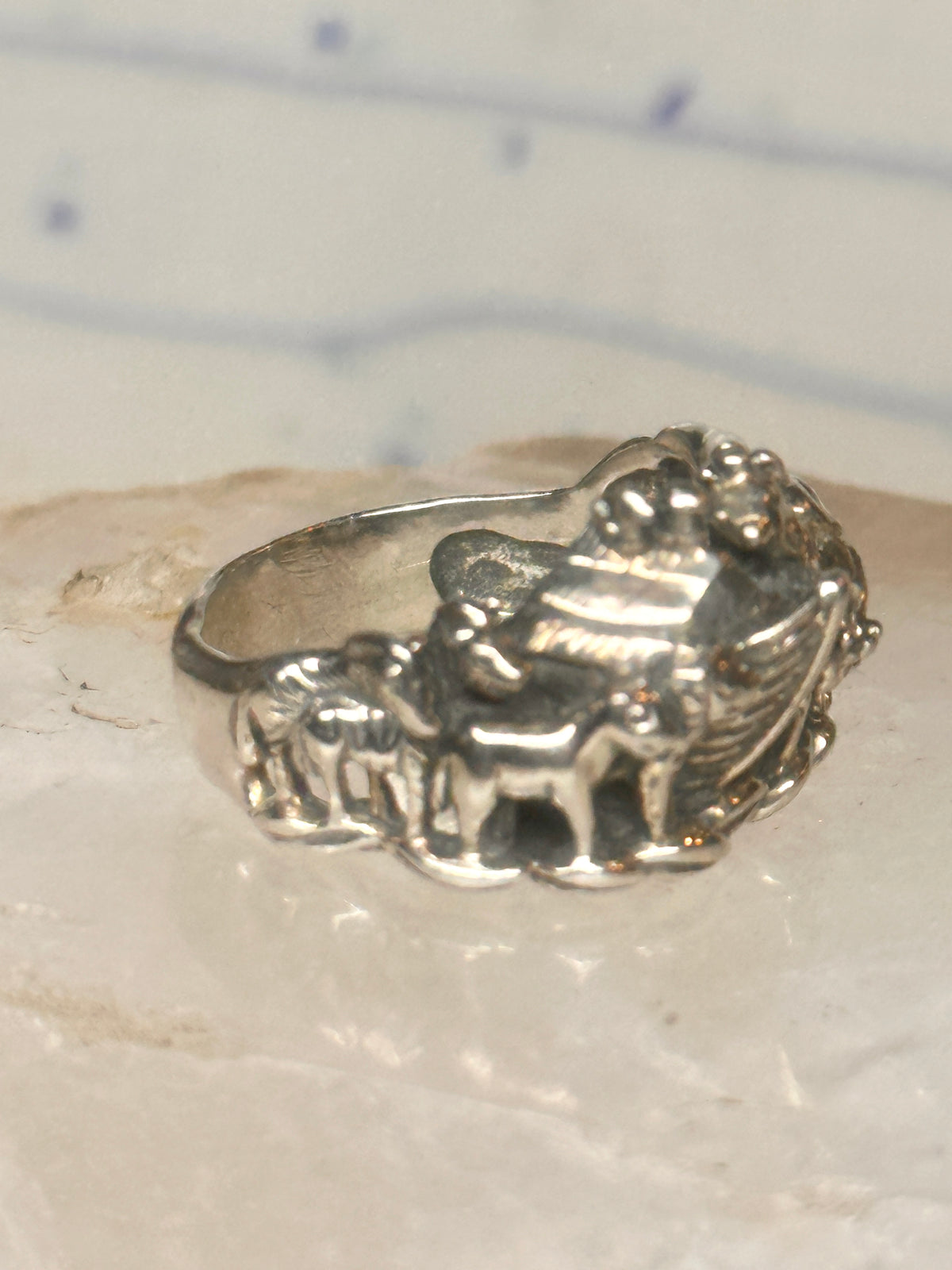 Vintage Noah's Ark Animals Two by Two Biblical Ring Cigar Band Size 6 925