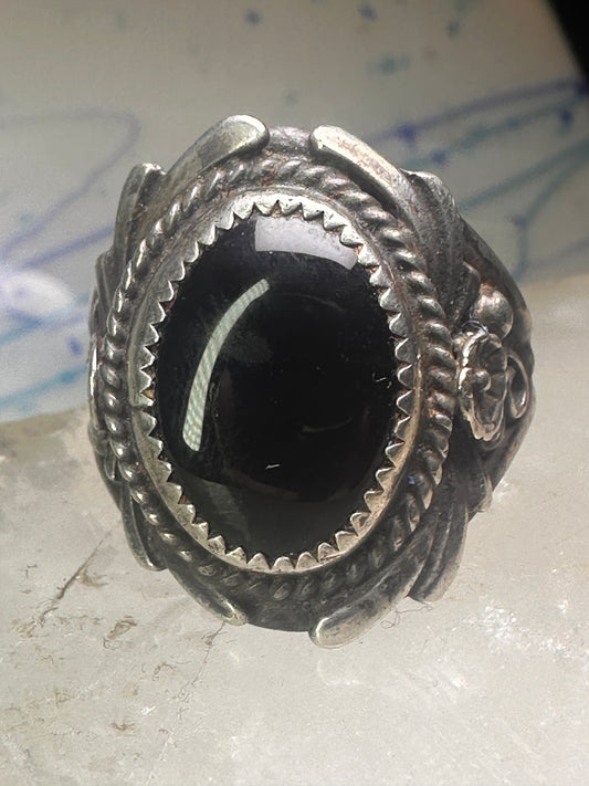 Navajo ring onyx ring leaves size 12.75 sterling silver women men
