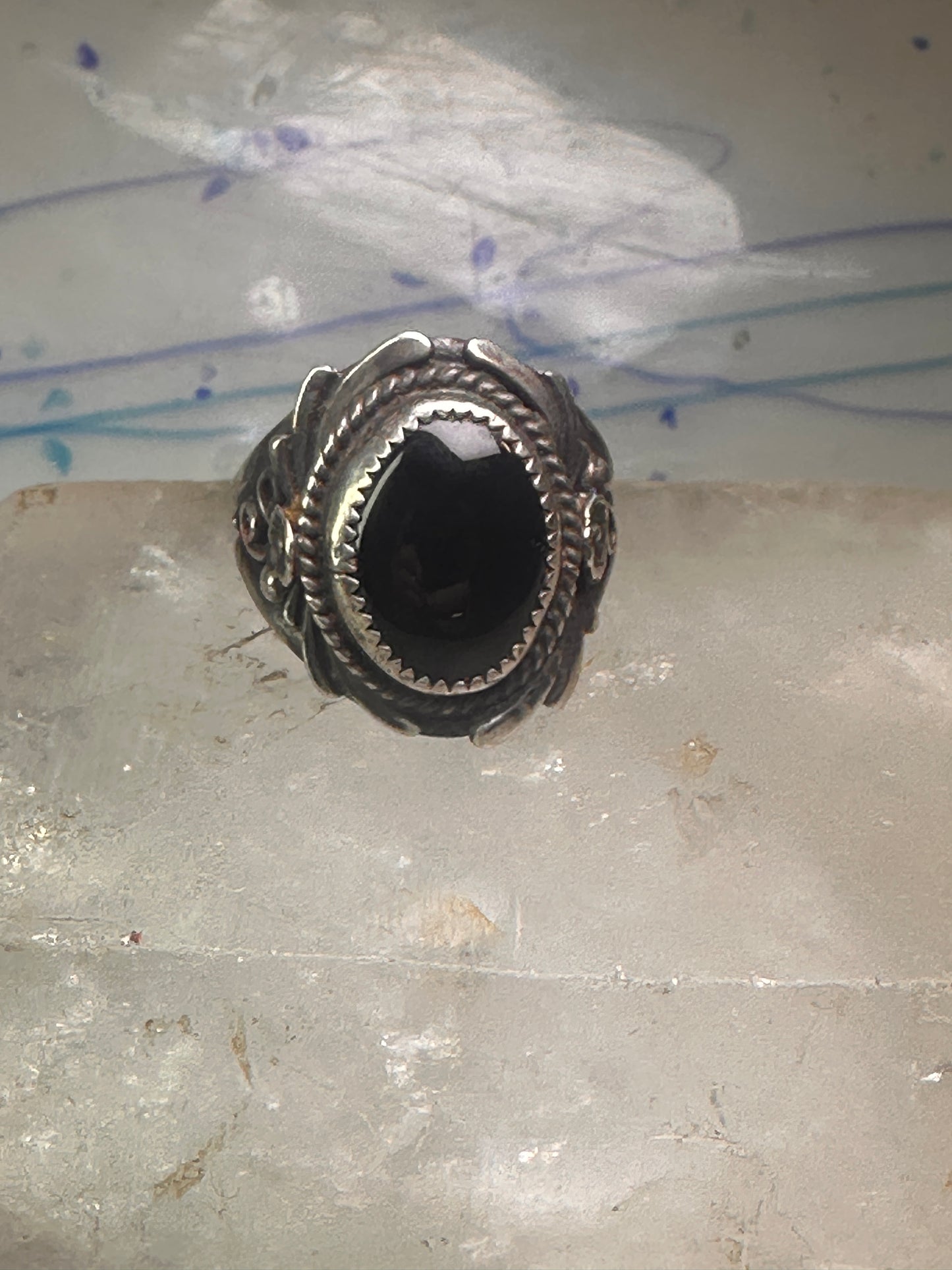 Navajo ring onyx ring leaves size 12.75 sterling silver women men