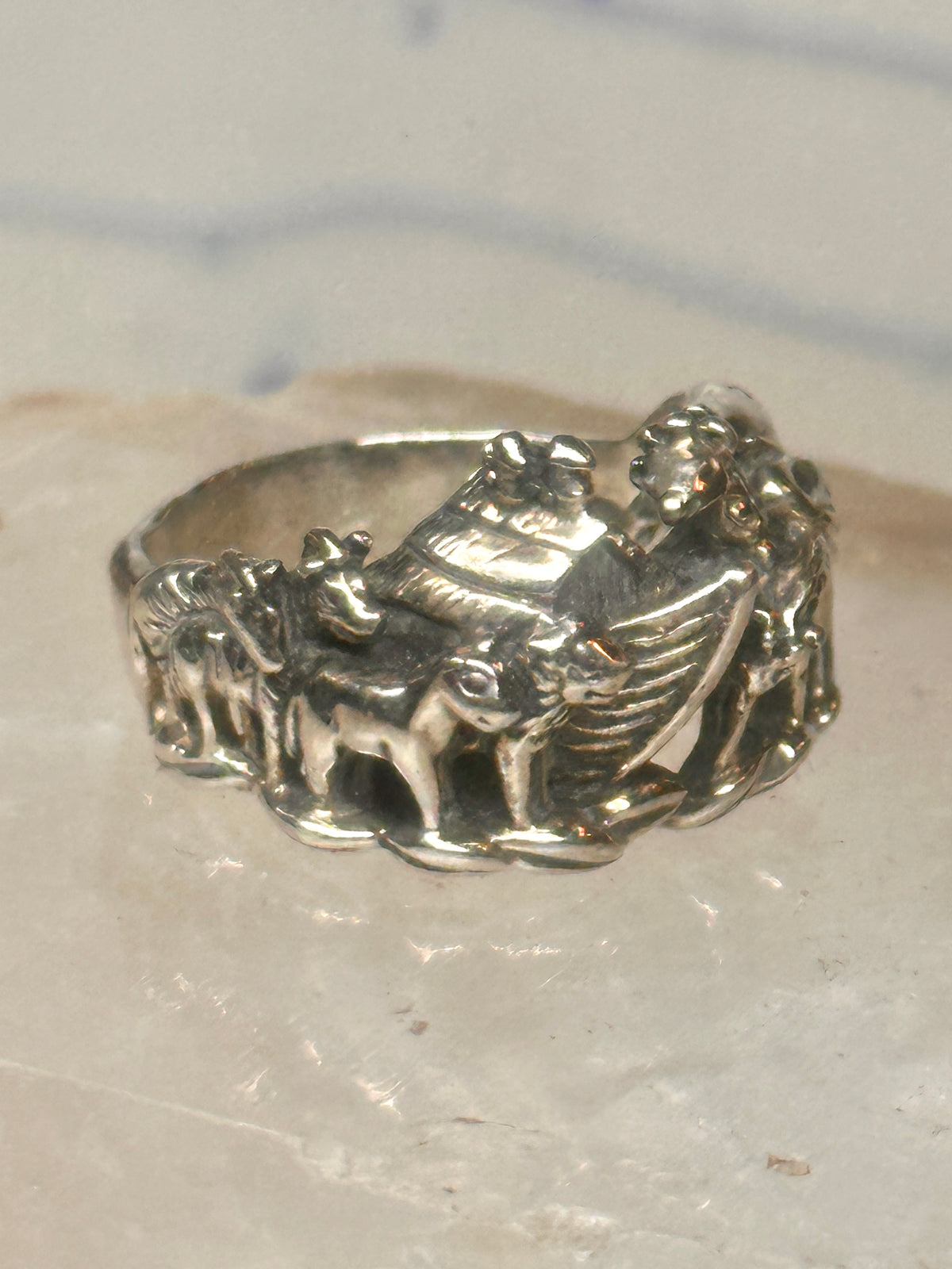 Vintage Noah's Ark Animals Two by Two Biblical Ring Cigar Band Size 6 925