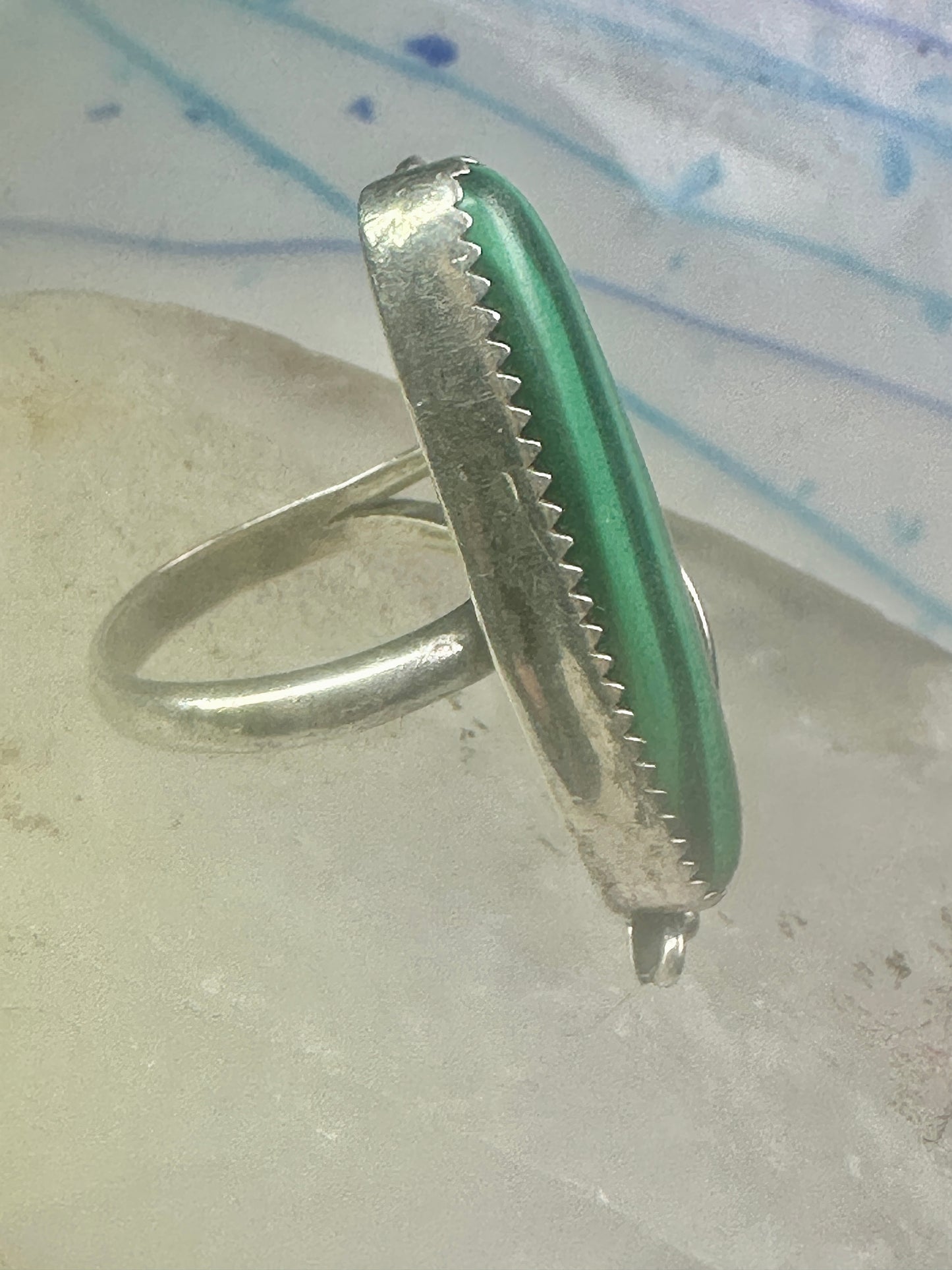 Navajo Long Malachite ring Peterson Johnson size 9 sterling silver women