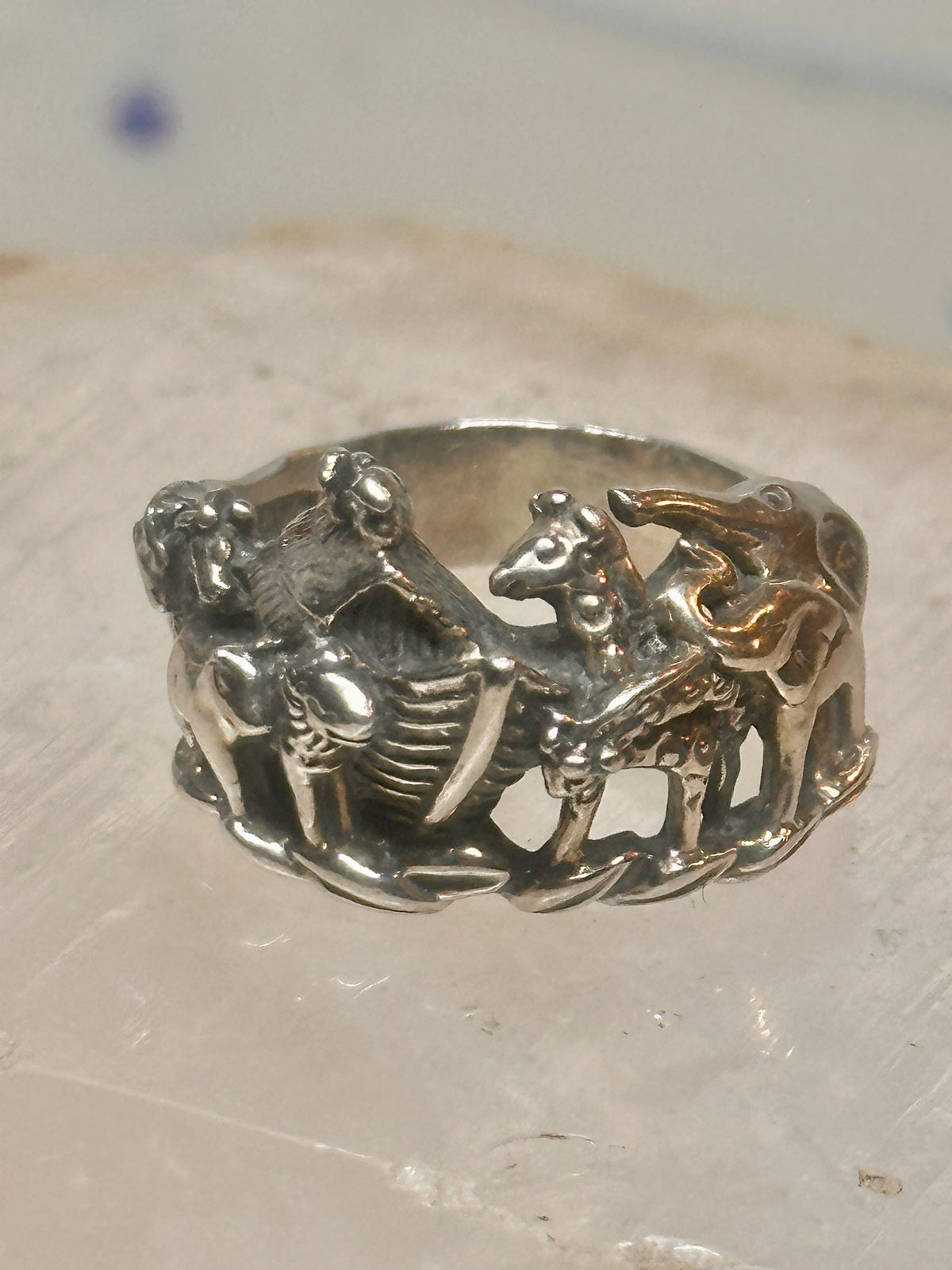 Vintage Noah's Ark Animals Two by Two Biblical Ring Cigar Band Size 6 925