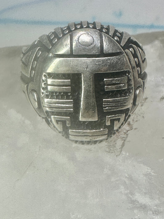 Tribal face ring geometric mask size 10 sterling silver women men