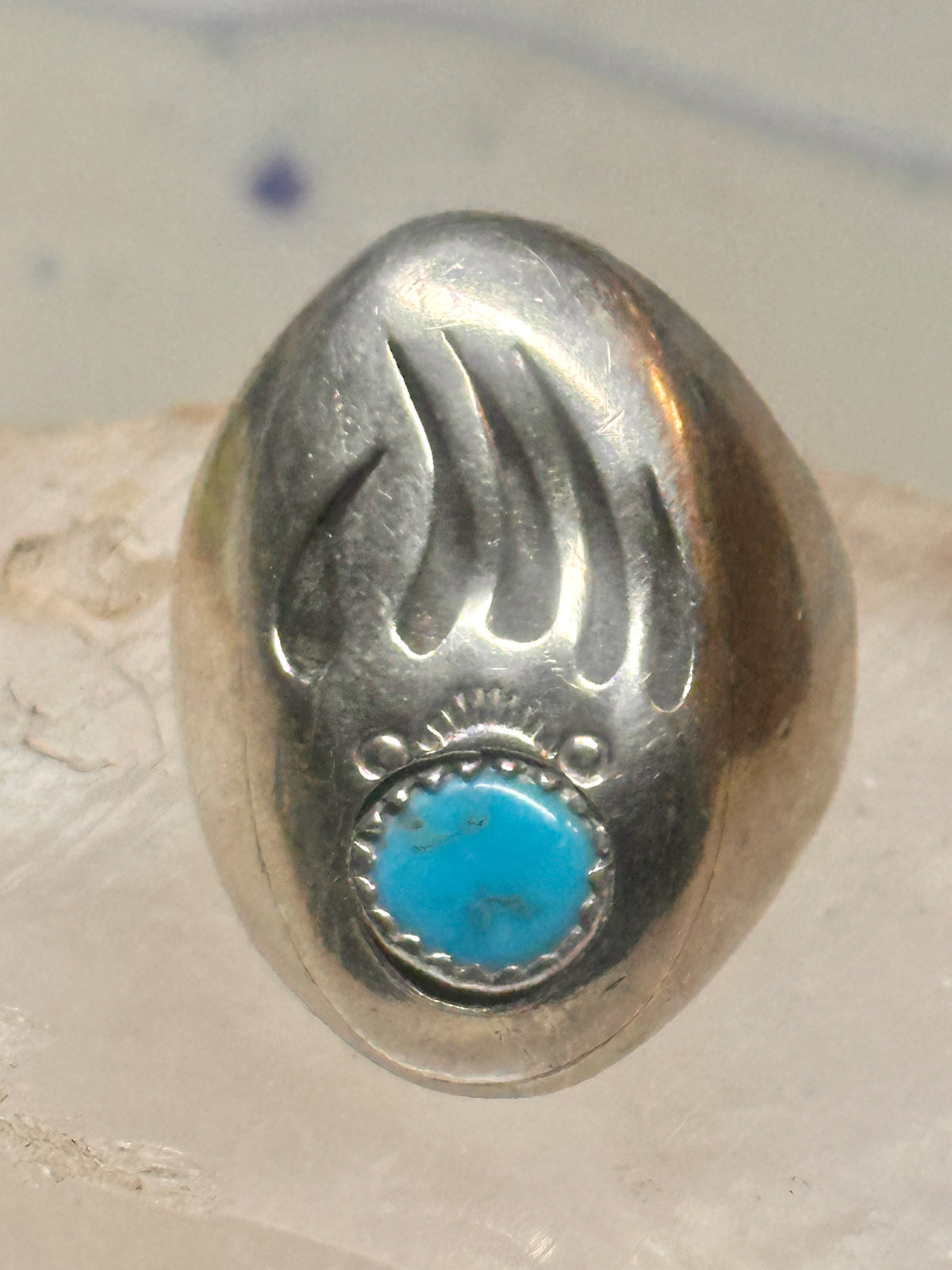 Vintage Navajo Style Sterling Silver Turquoise Bear Paw Shadowbox Ring Size 11 925