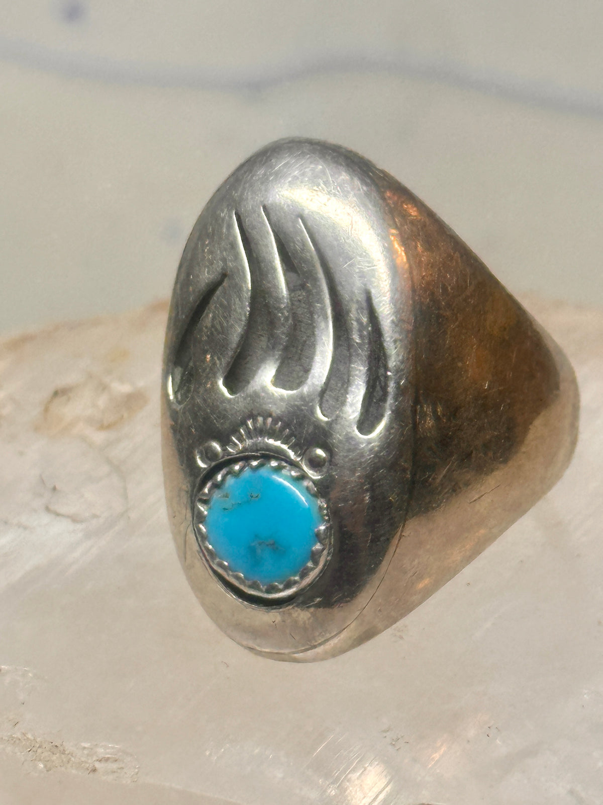 Vintage Navajo Style Sterling Silver Turquoise Bear Paw Shadowbox Ring Size 11 925