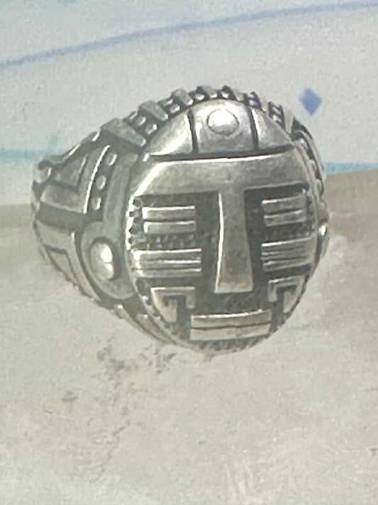 Tribal face ring geometric mask size 10 sterling silver women men