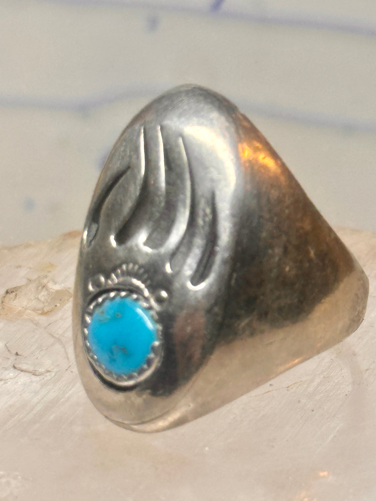 Vintage Navajo Style Sterling Silver Turquoise Bear Paw Shadowbox Ring Size 11 925