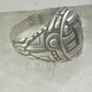 Tribal face ring geometric mask size 10 sterling silver women men