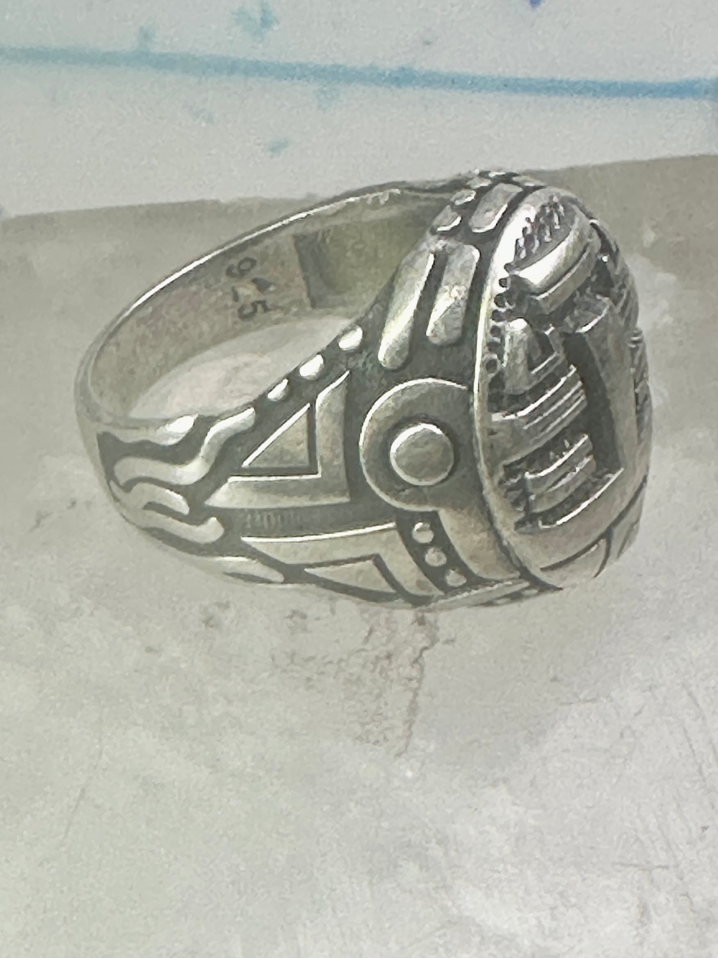 Tribal face ring geometric mask size 10 sterling silver women men