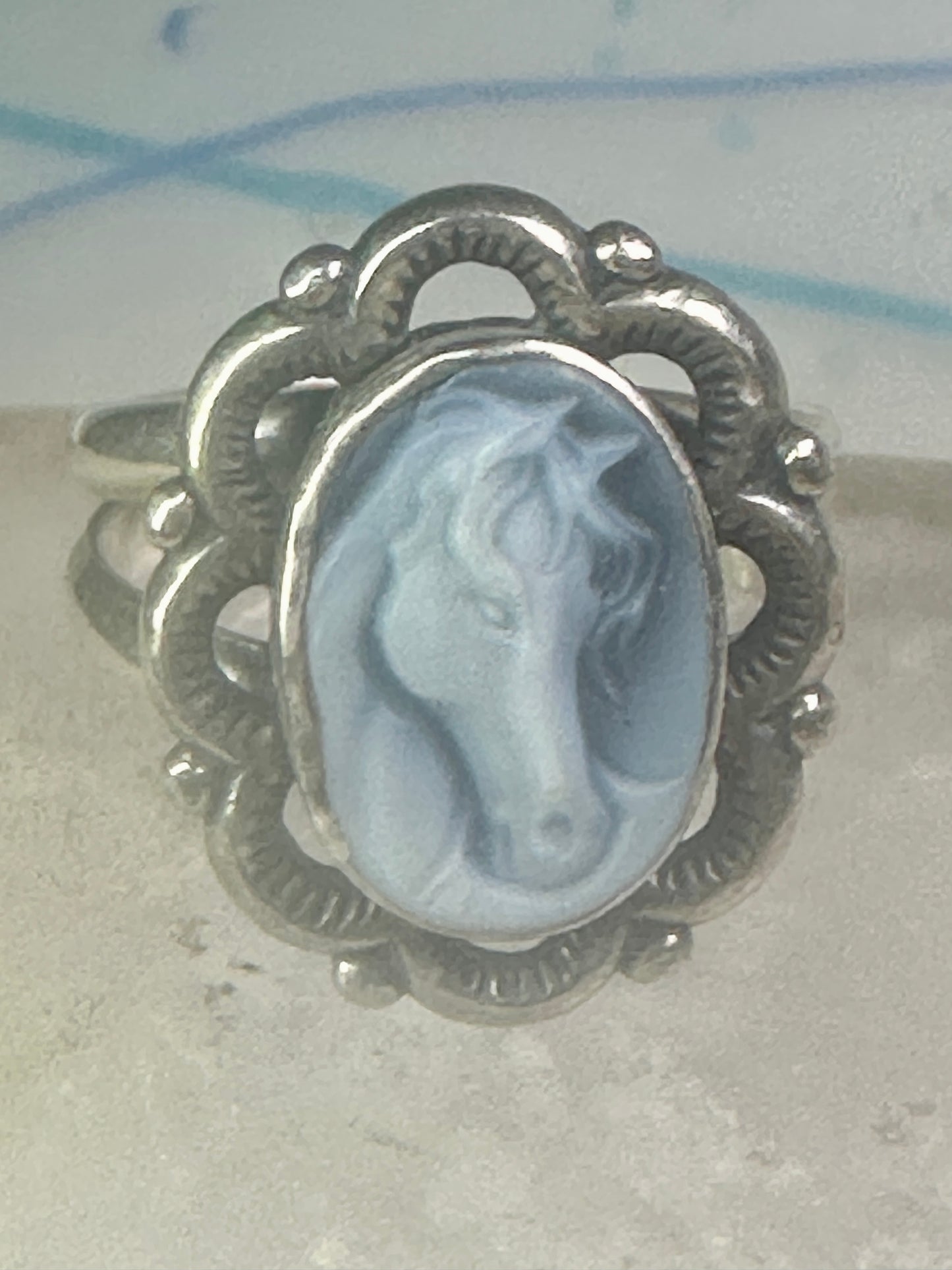 Horse face ring shell cowgirl size 7.75 sterling silver women signed QT