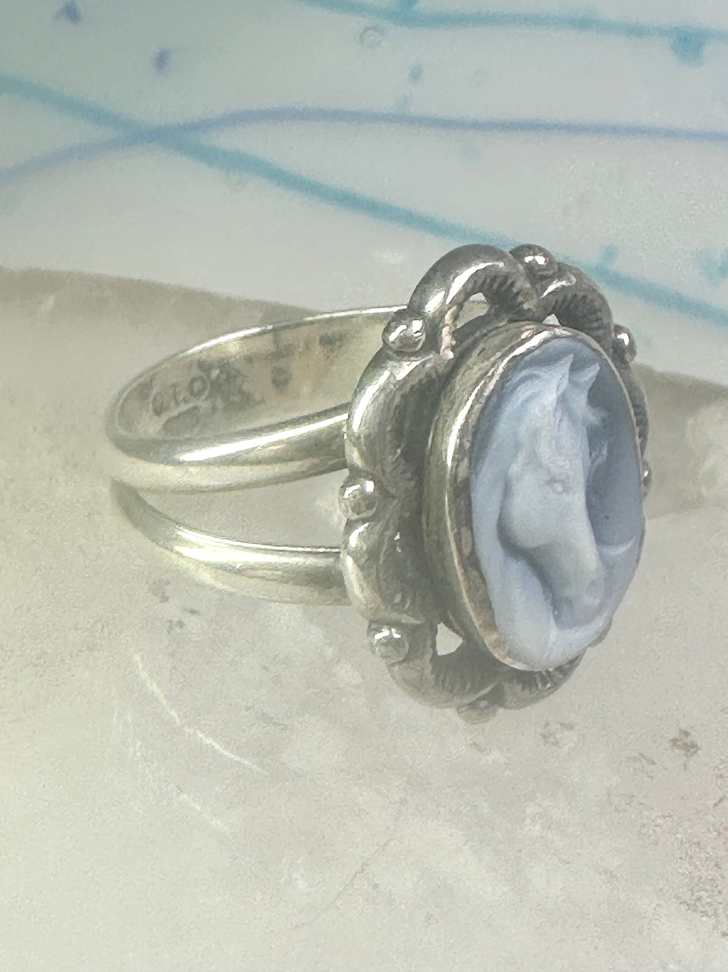 Horse face ring shell cowgirl size 7.75 sterling silver women signed QT