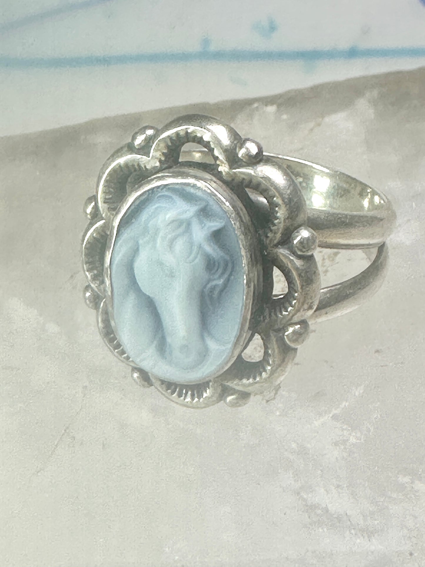 Horse face ring shell cowgirl size 7.75 sterling silver women signed QT